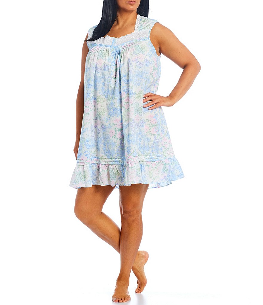 Eileen West Plus Floral Print Woven Sleeveless Nightgown