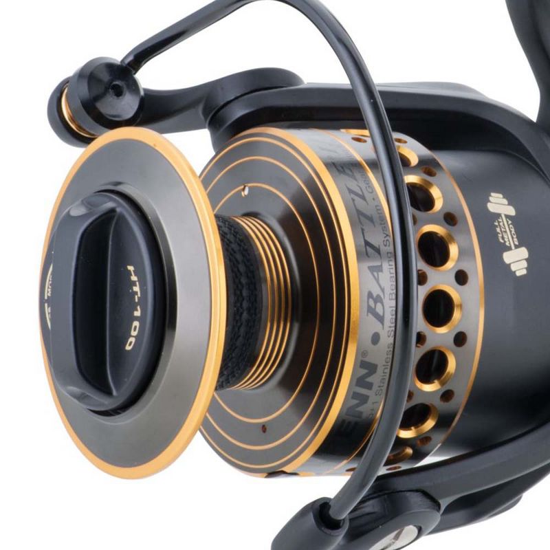 Penn BTLII6000 Battle II HT100 Carbon Fiber Saltwater Fish Spinning Fishing Reel, Black & Gold