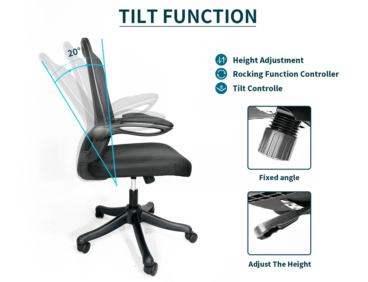 GIAS Office Chair Ergonomic Mesh Computer Chair Comfortable Task Mesh Rocking Chair with Lumbar Support and Flip-up Arms,Executive Rolling Swivel Chair,black