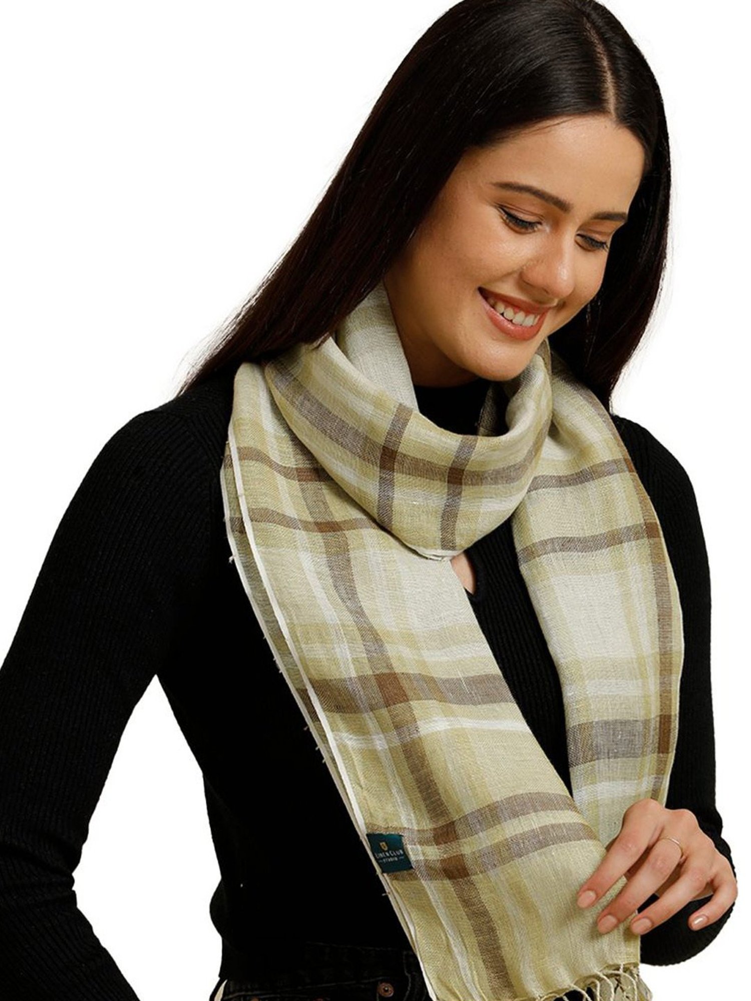 Linen Club Brown Checks Pure Linen Stole