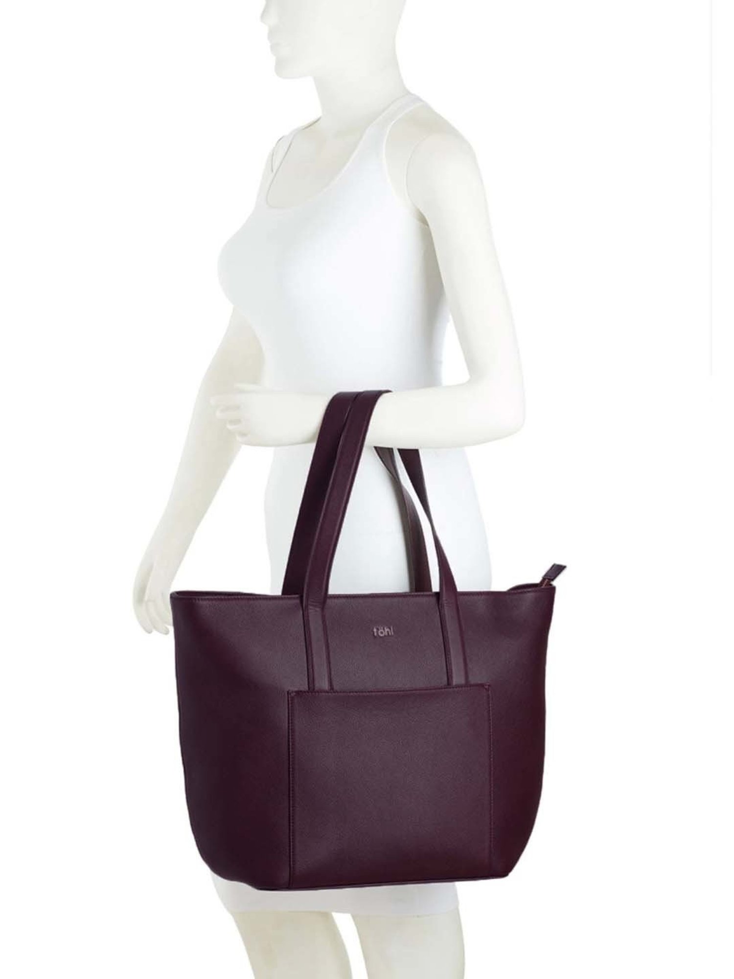 Tohl Burgundy Solid Extra Large Tote Handbag with Pouch