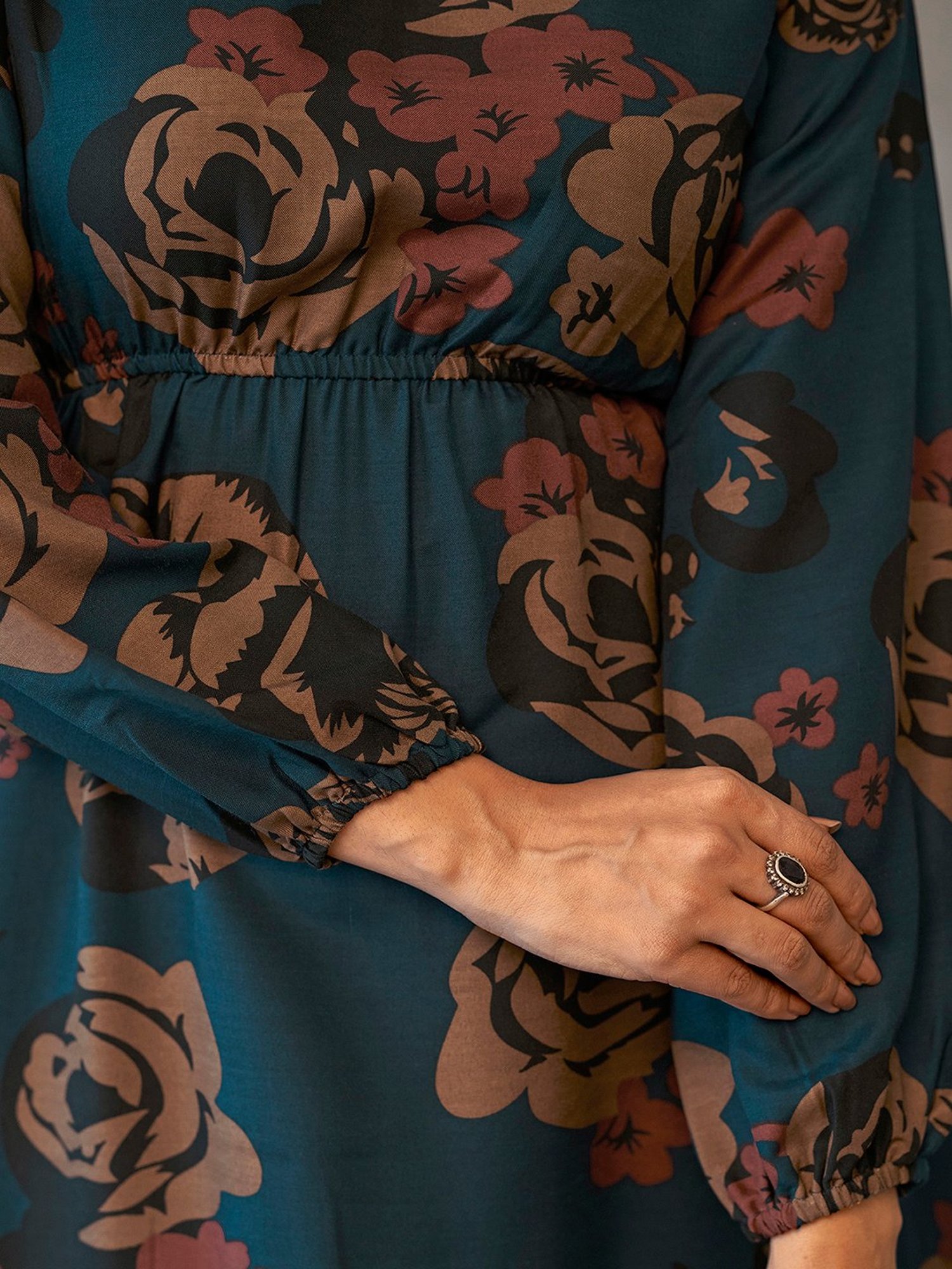 SELVIA Green Floral Print Fit & Flare Dress