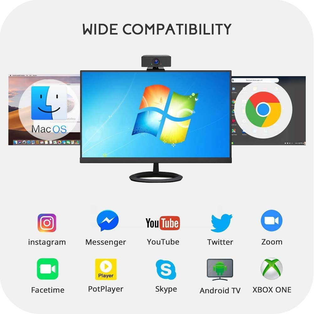 1080P Webcams with Microphone for Desktop & Privacy Cover, Full HD Webcam for Computers PC Laptop, USB Plug and Play, Conference Calling, Study Video Teaching,Work from Home Webcam Skype,Zoom