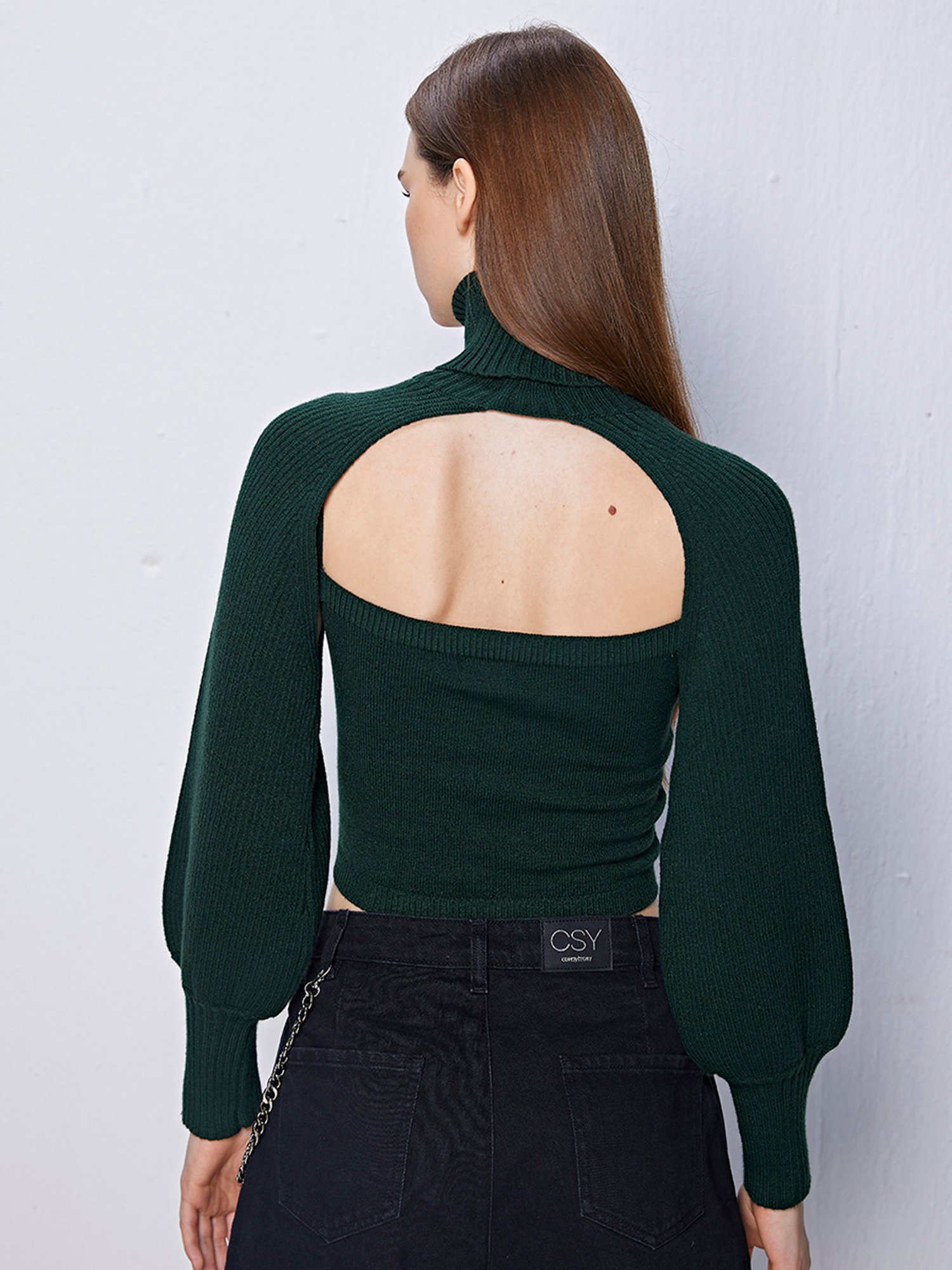 Cover Story Green Regular Fit Crop Pullover