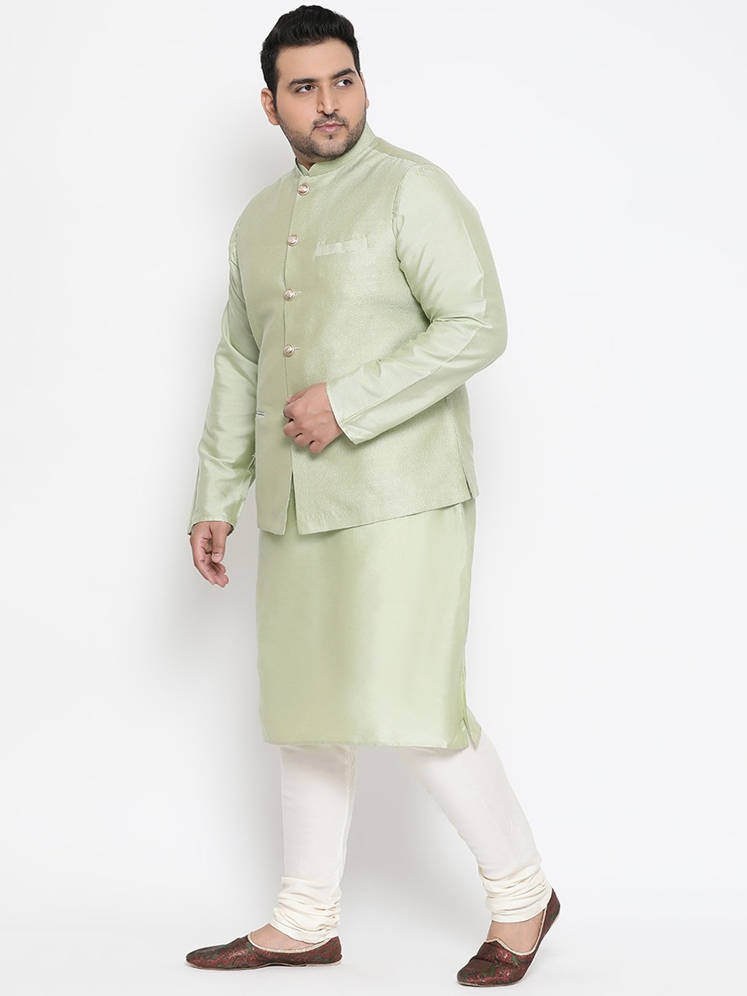 KISAH PLUS Light Green Regular Fit Printed Kurta Set With Jacket