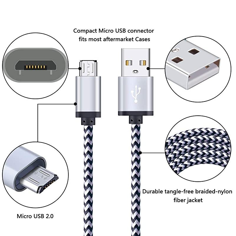 Android Charger Cable  5Pack 6ft Micro USB Cable Cord Braided Fast Charging Phone Charger for Samsung Galaxy J3 J7 S6 S7 Edge Tablet LG stylo 23 LG G3 G4 K30 K20 Plus Kindle Fire 7 8 10