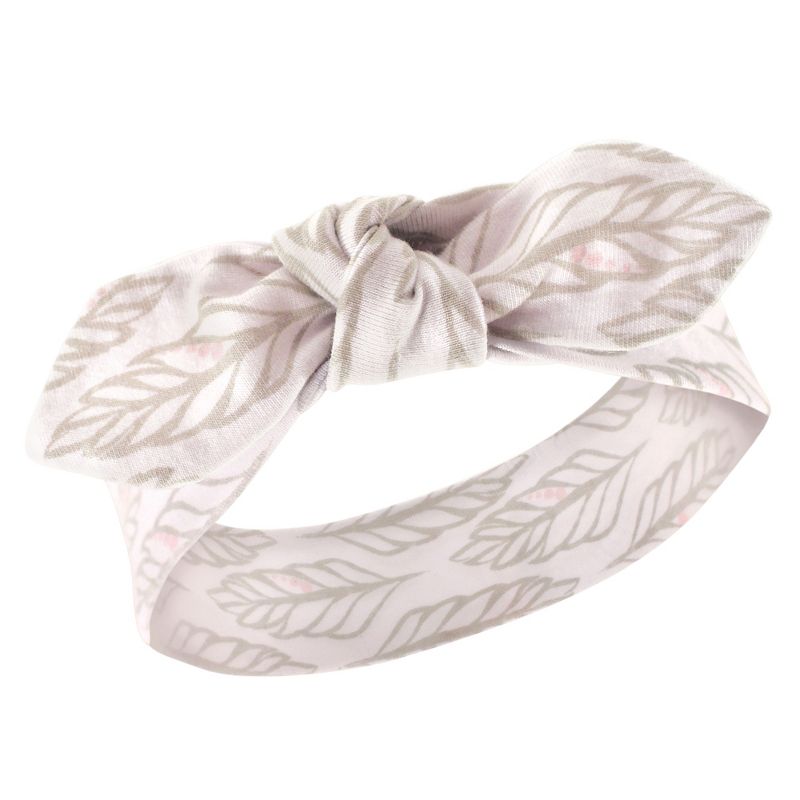 Hudson Baby Infant Girl Cotton Headbands 5pk, Gray Feather, 0-24 Months