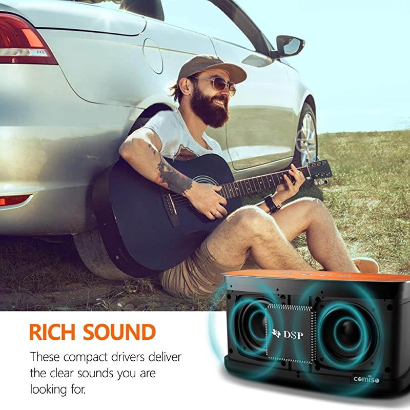 Bluetooth Speakers 30W Loud Wood Home Outdoor Wireless Speaker SubWoofer Tweeters for Super Bass Stereo Sound 100Ft Bluetooth V40 and 12H Playtime White
