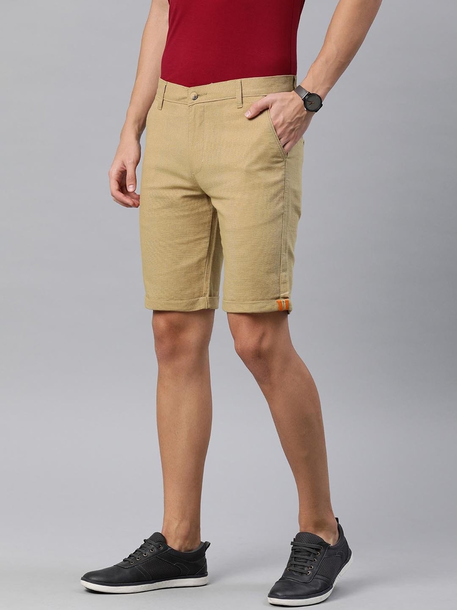 IVOC Khaki Regular Fit Cotton Shorts