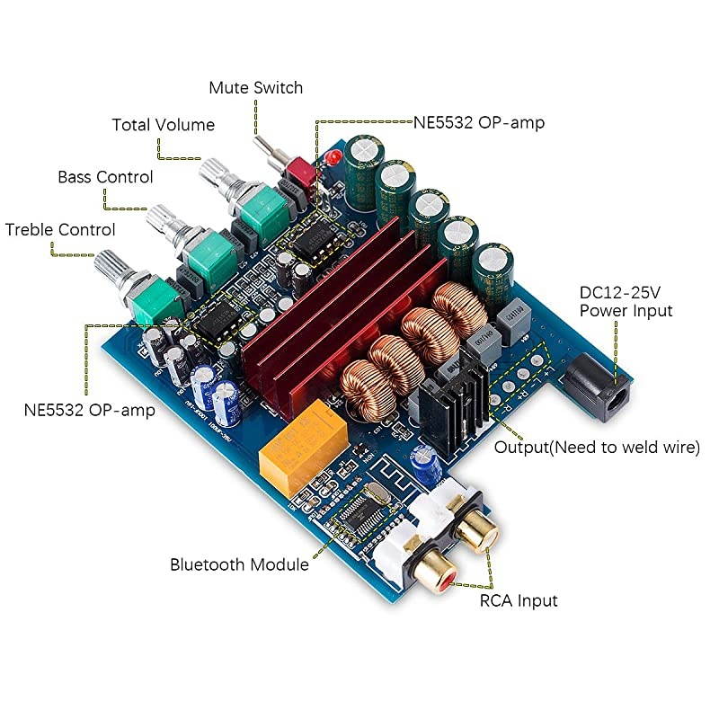 200W Bluetooth 42 Power Amplifier Board 2 Channel Digital Amp TPA3116D2 HiFi Stereo Audio Receiver Home Speaker Treble Bass Control