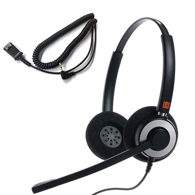 IPH165 Binaural NC Headset with 25mm Jack for Polycom IP 320321330 Cisco SPAGrandstream GXPPanasonic KX Zultys Gigaset 25mm Jack3 Poles Port with Phones No Smart Phone use