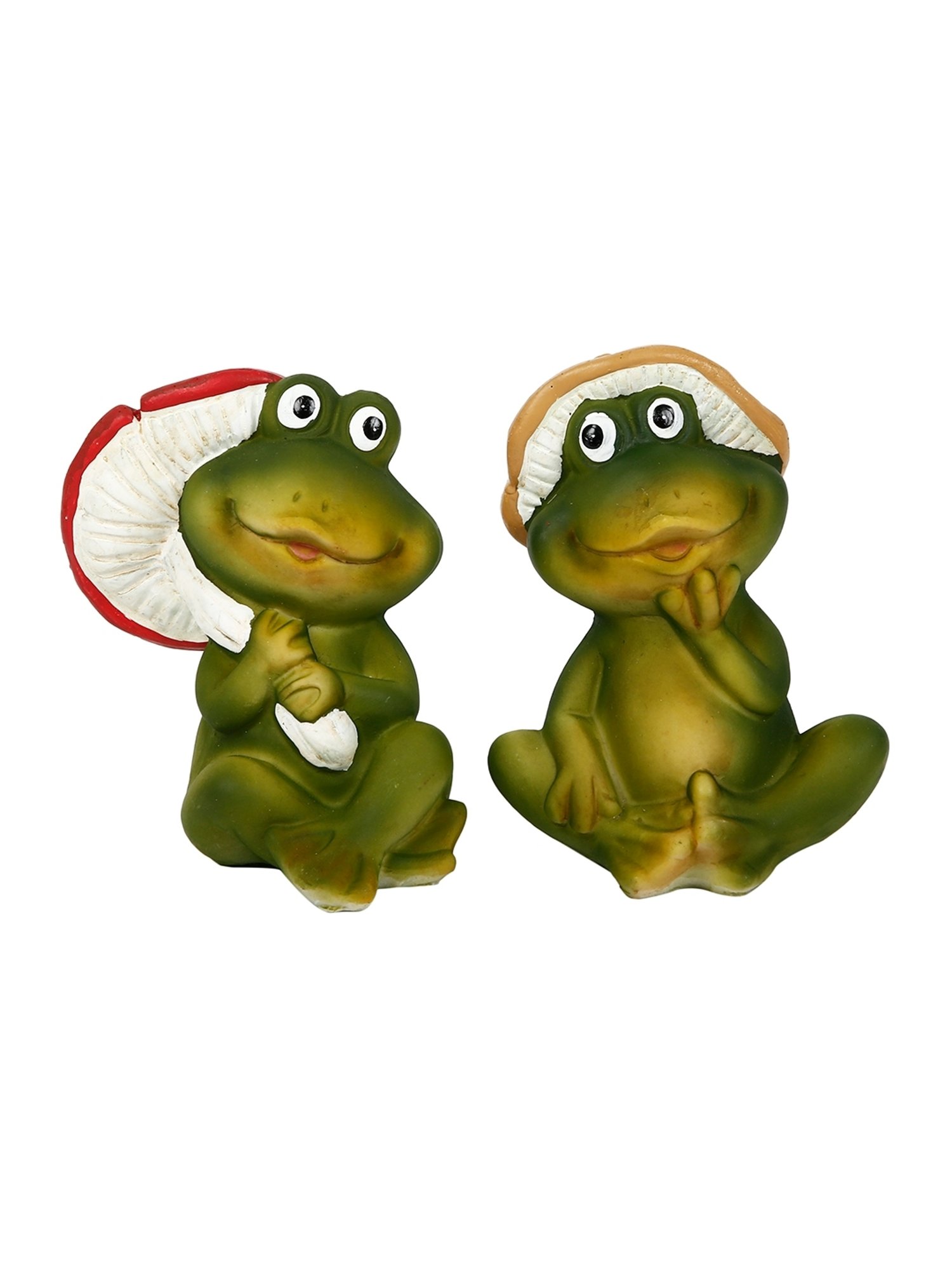 Tayhaa Multicolor Polyresin mushroom frog showpieces - Set of 2