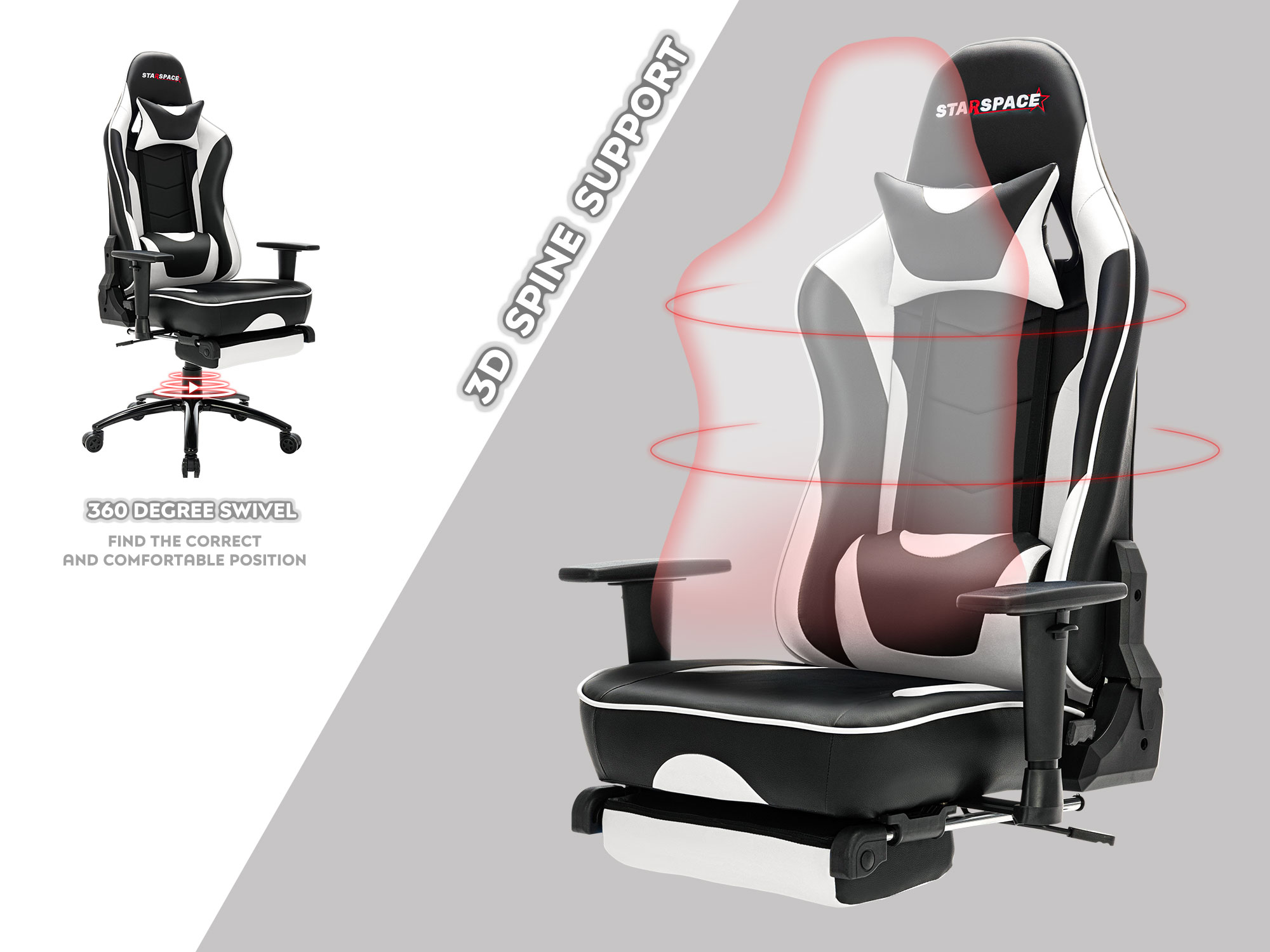 STARSPACE Ergonomic Adjustable Gaming Chair with Massage and Footrest Lumbar Support Racing Desk Chair Office Chair