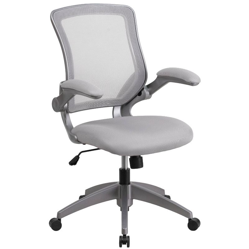 Mid Back Swivel Ergonomic Task Office Chair with Flip Up Arms Gray - Riverstone Furniture