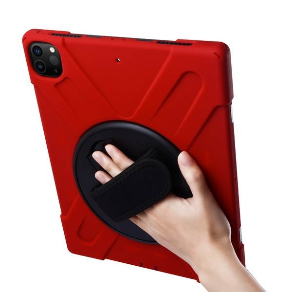 3-IN-1 Hybrid Armor Case with Hand Strap and Rotatable Stand for iPad Pro 12.9 inch (3rd, 4th and 5th Generation) - Red