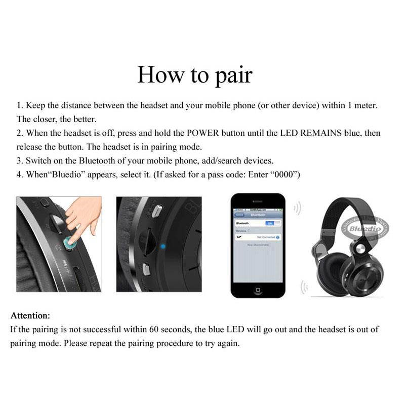 Bluedio T2+ Wireless Bluetooth Headphones with Microphone for Mobile Phone - Black