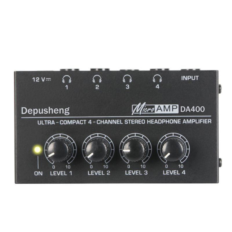 Depusheng DA400 Ultra-Compact 4 Channels Mini Audio Stereo Headphone Amplifier with Power Adapter Black