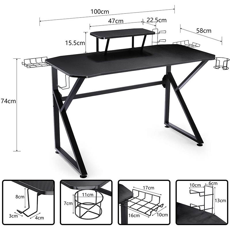 Gaming Desk 39 Inch Computer Desk Gaming Table K Shaped Pc Gaming Workstation Home Office Desk with Headphone/CD Holder, Gaming Controller Rack, K01