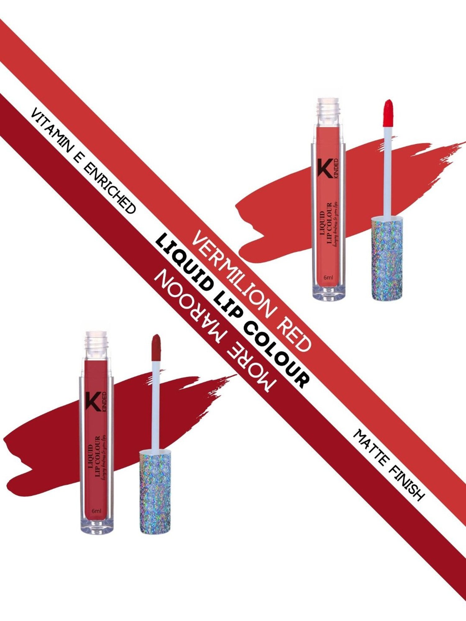 KINDED Liquid Lip Colour 03 Vermilion Red & 09 More Maroon Combo