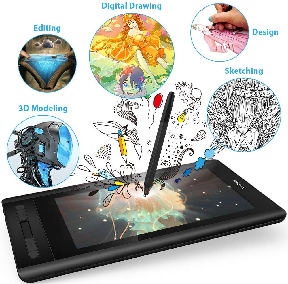 XP-PEN Artist12 11.6 Inch FHD Drawing Monitor Pen Display Graphic Monitor with PN06 Battery-Free Pen Multi-Function Pen Holder and Glove 8192 Pressure Sensitivity