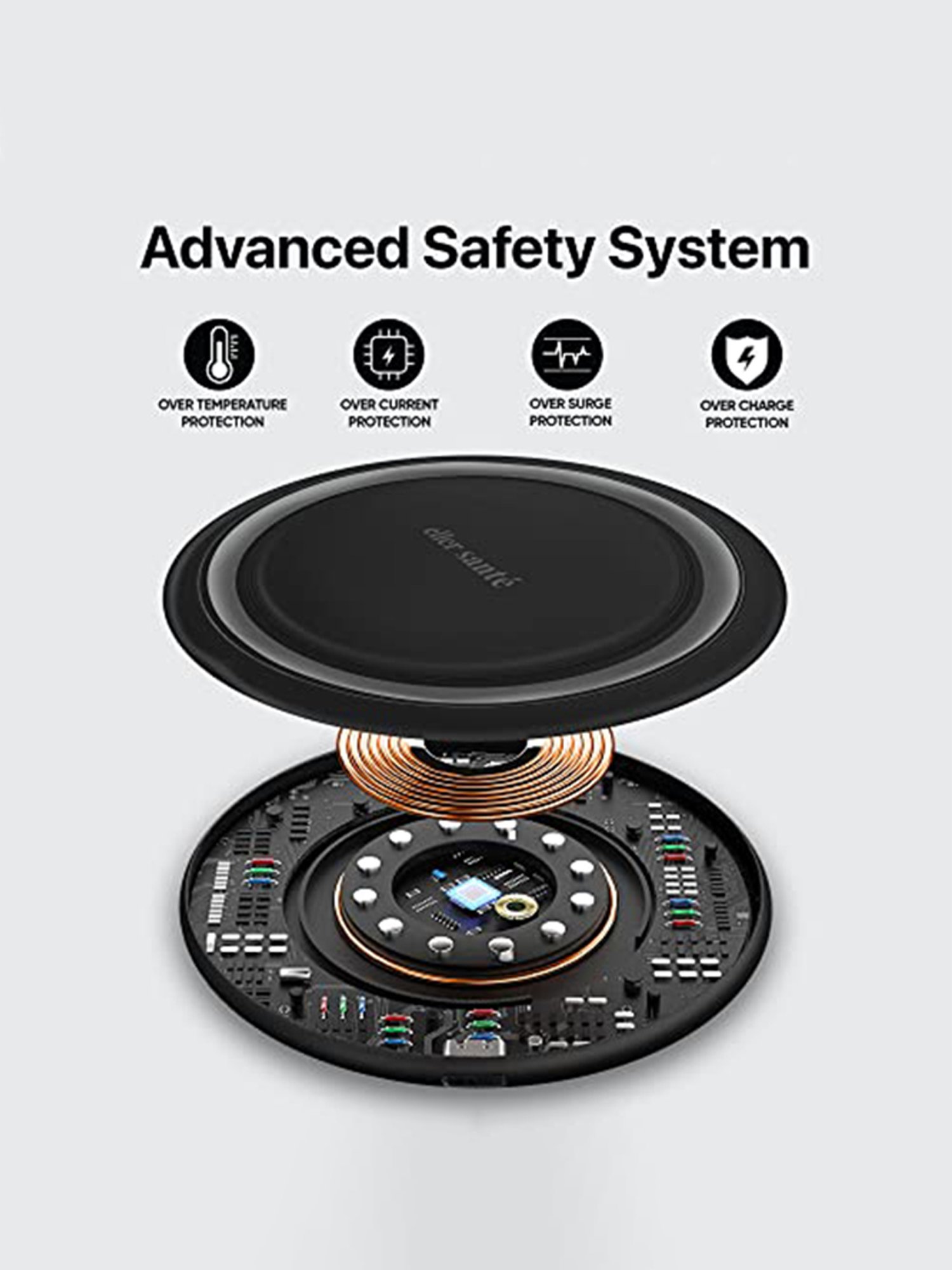 Eller Sante 15W Wireless Charger Fast Charging Pad with Type C Cable (MontClad-Black)