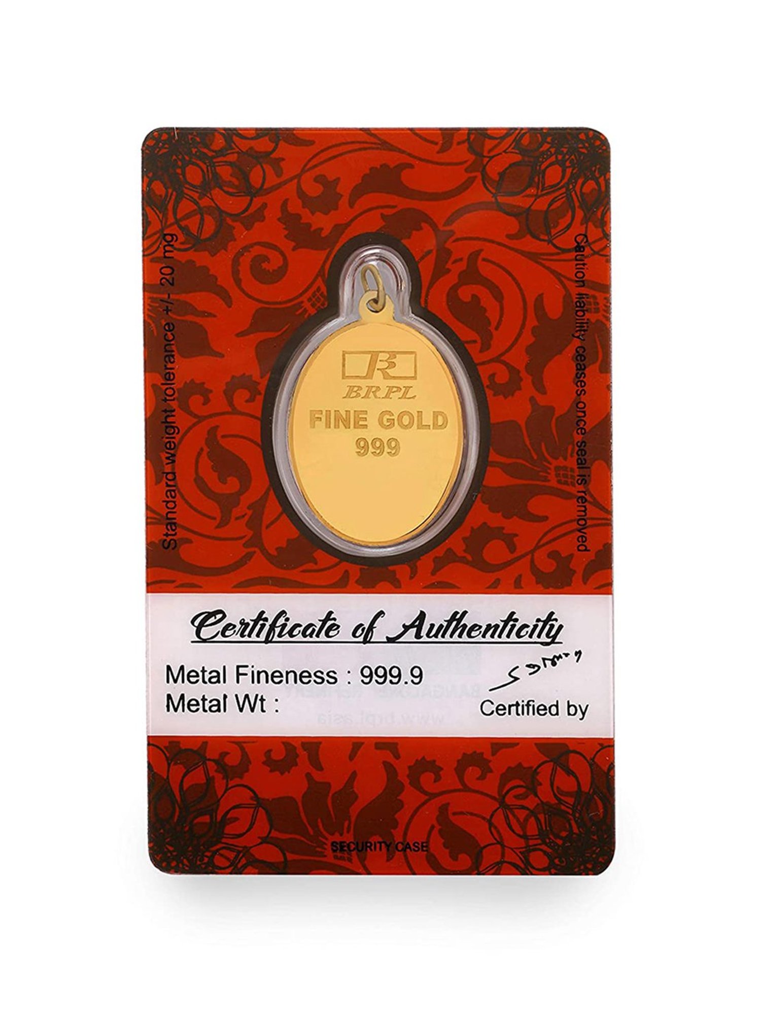 Bangalore Refinery Ganesha 24k (999) 6.2gm Gold Coin cum Pendant