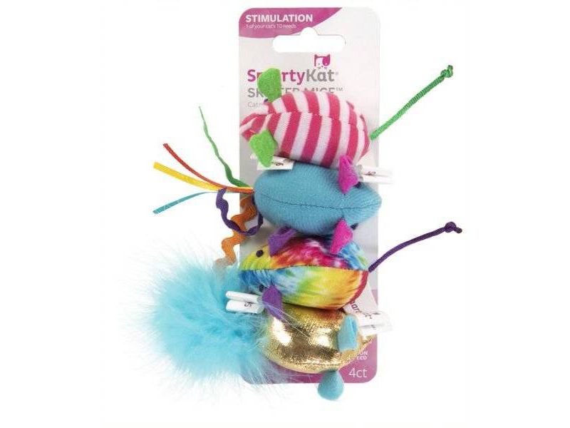 SmartyKat Skitter Mice Pride Plush Catnip Cat Toy - 4pk