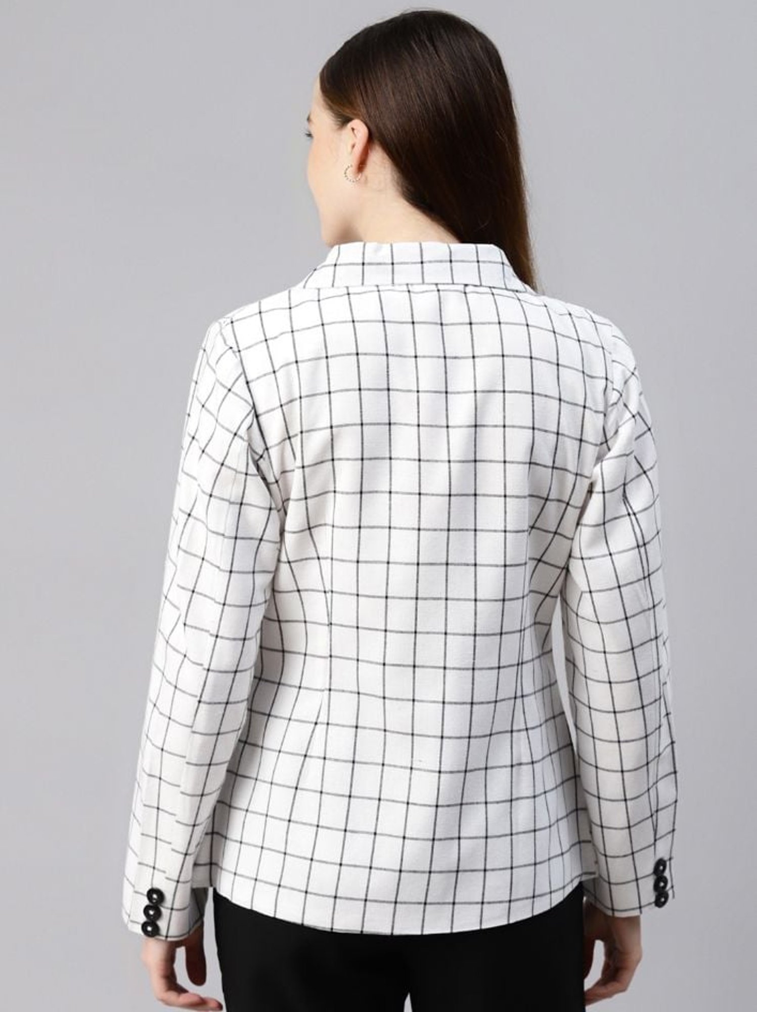 Cottinfab White & Black Checkered Cotton Blazer