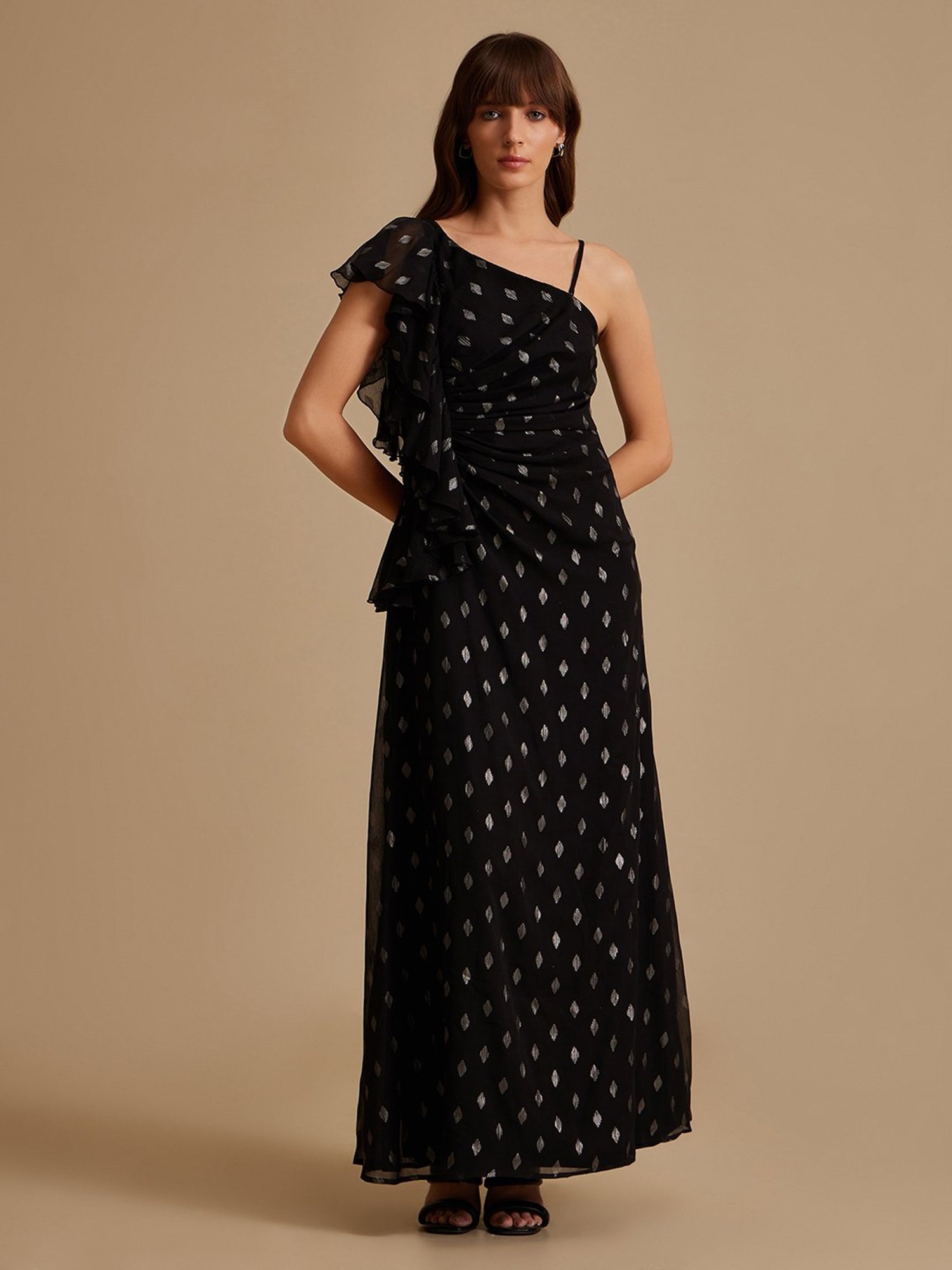 Kazo Black Self Design Maxi Dress
