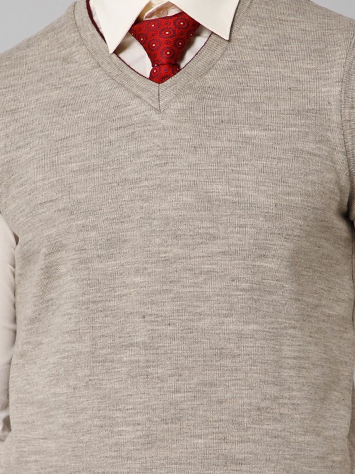 Cantabil Maroon & Beige Regular Fit Reversible Sweater