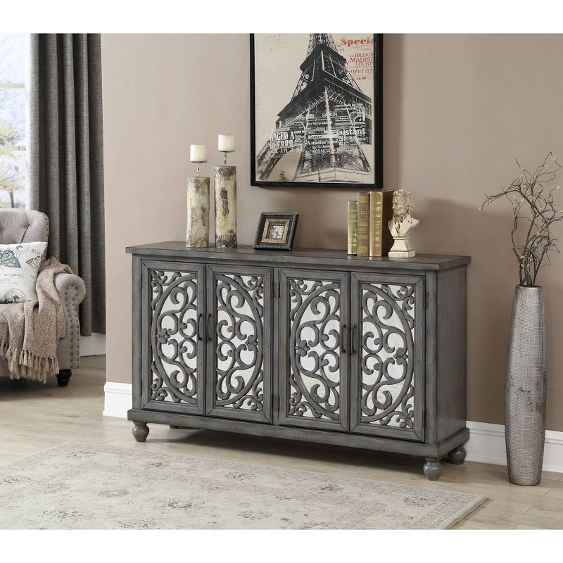 Sterling Ridge 4 Door Media Credenza TV Stand for TVs up to 62" Gray - Treasure Trove Accents