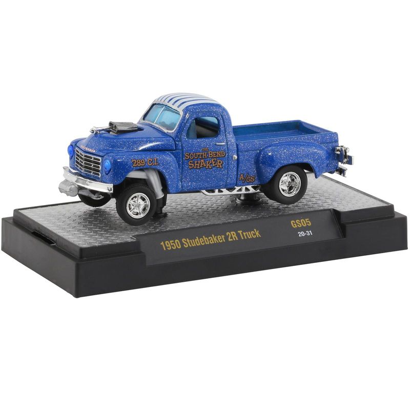 1950 Studebaker 2R Pickup Truck "The South Bend Shaker" Blue Heavy Metallic with White Stripes Ltd Ed 4400 pcs 1/64 Diecast Model Car by M2 Machines