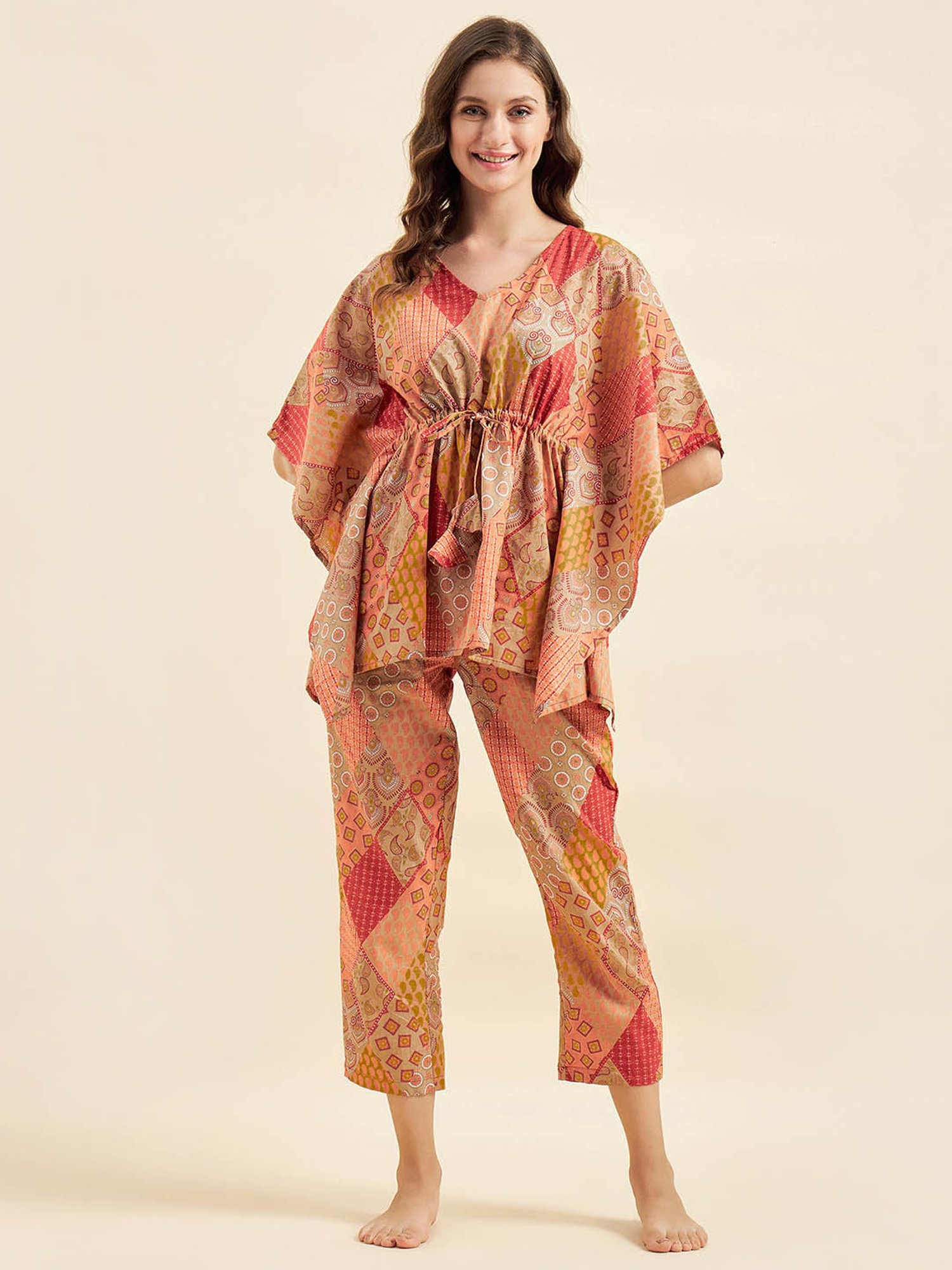 Sweet Dreams Multicoloured Cotton Printed Kaftan & Pyjama Set