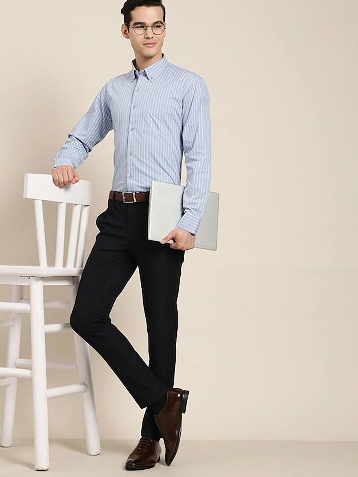 Hancock Blue Regular Fit Stripes Shirts