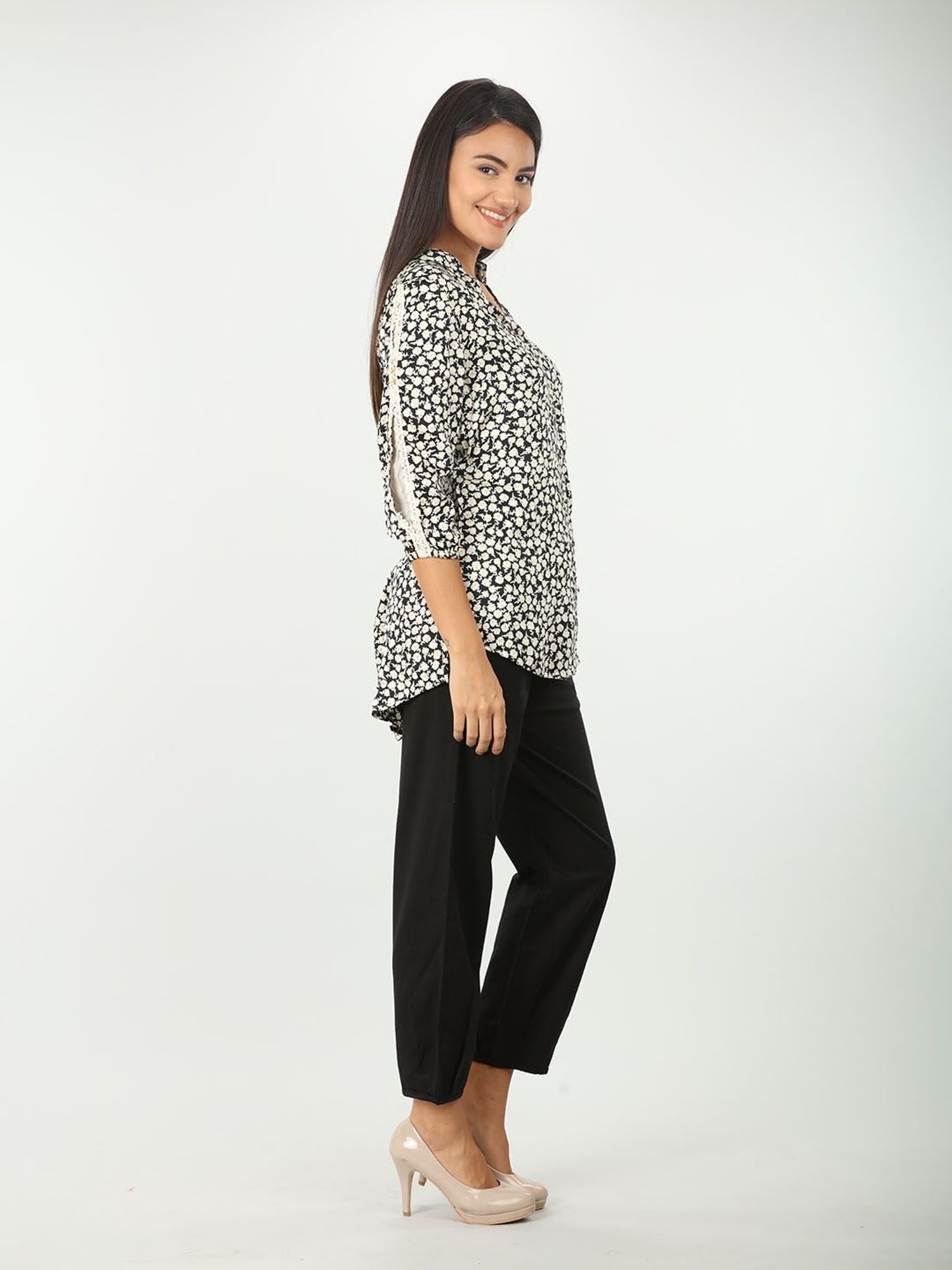 Mustard Black & White Rayon Floral Print Shirt