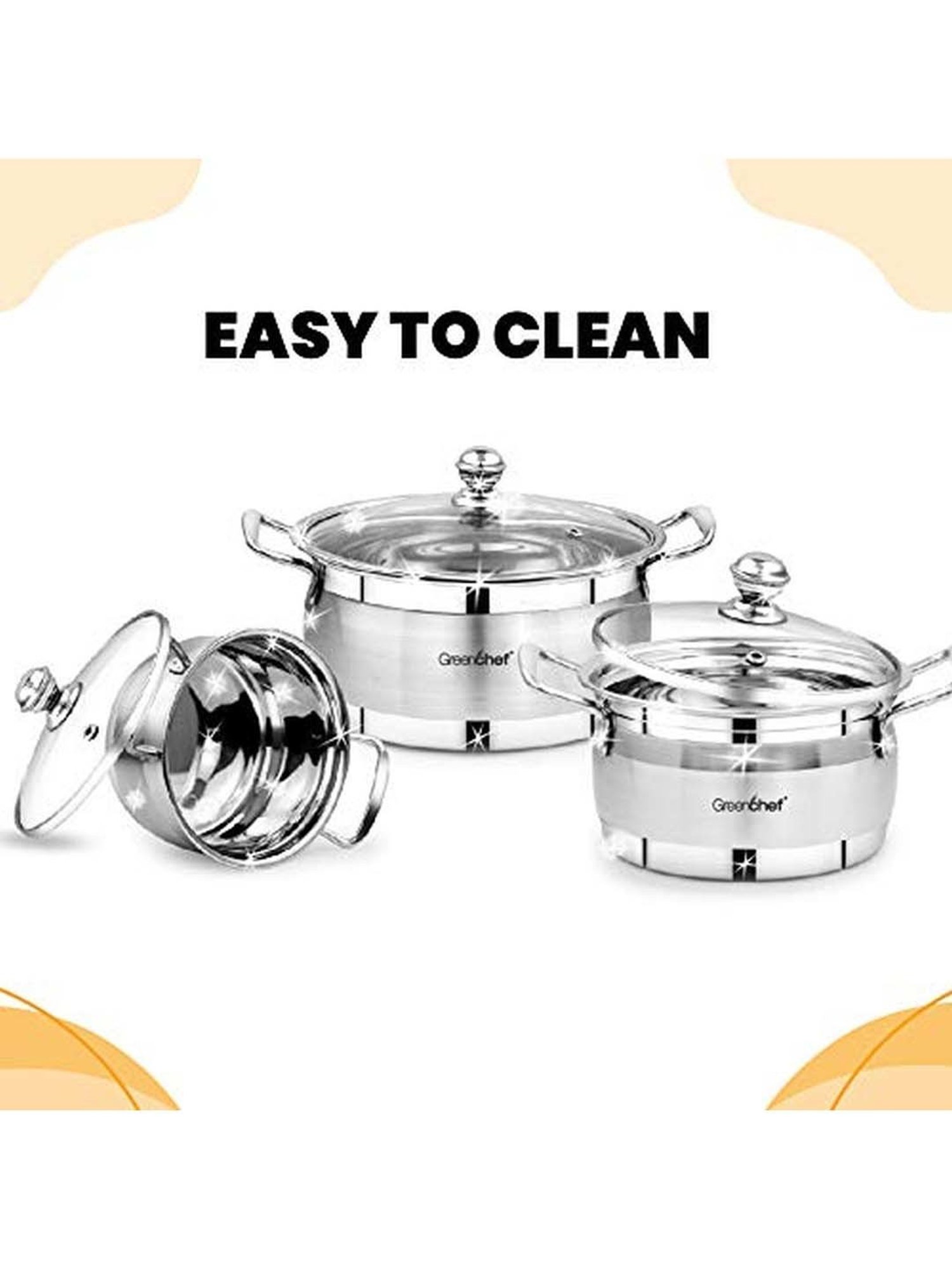 Greenchef Silver Stainless Steel 3-Piece Cookware Set with Lid