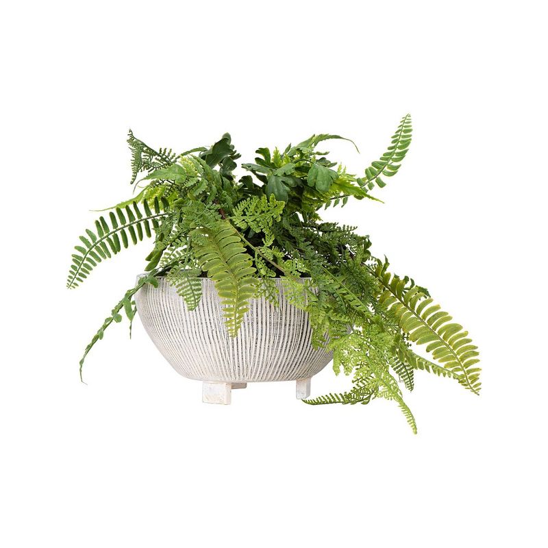 Small Footed Terracotta Planter with Fluted Texture Distressed Cream - 3R Studios