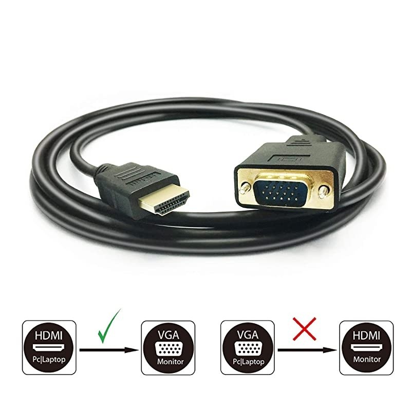 HDMI to VGA Adapter Cable  1080P HDMI Male to VGA Male MM Video Converter Cord VGA Adapter Compatible with HDMI Desktop Laptop DVD to 15 Pin DSUB VGA HDTV Monitor Projector 6Feet