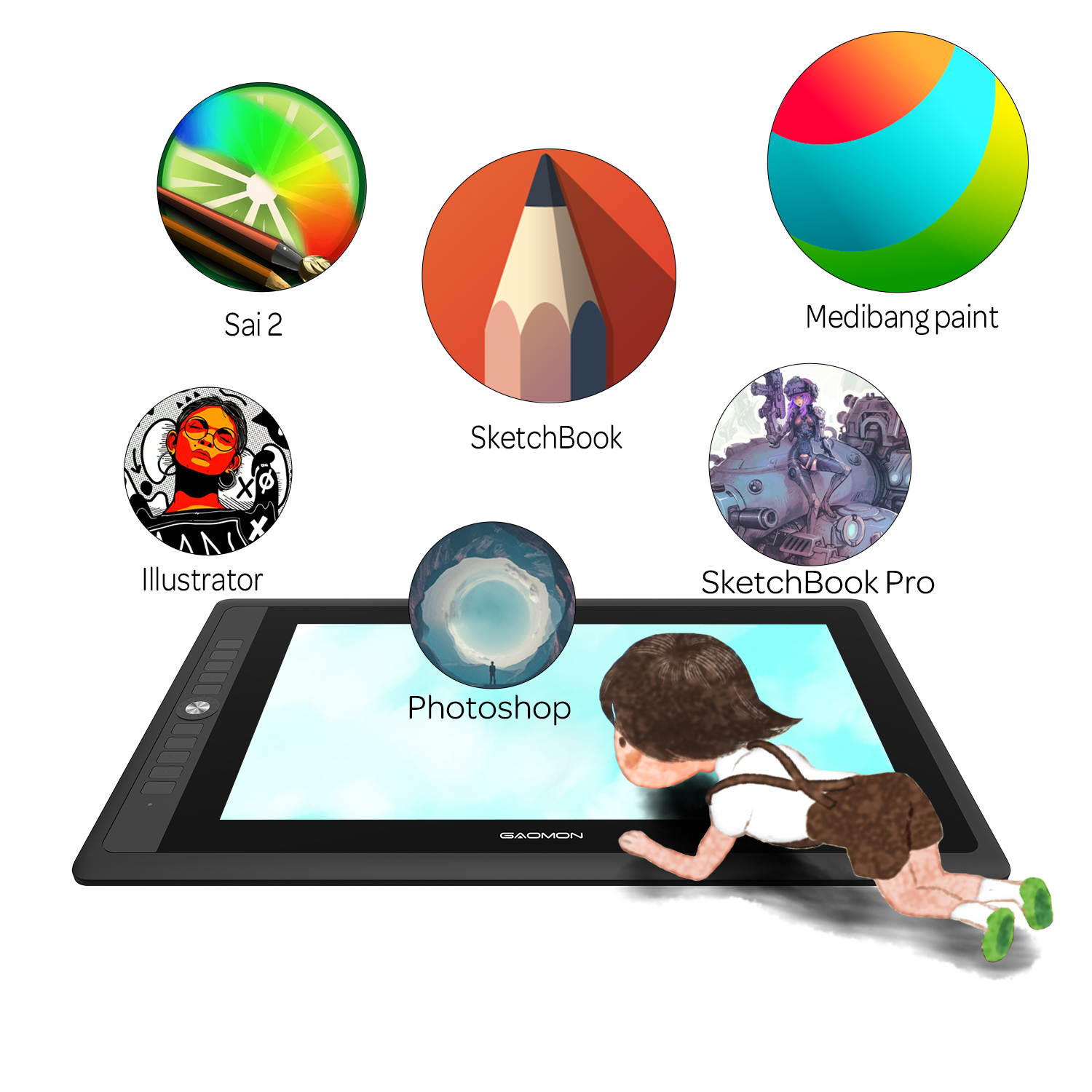 GAOMON 15.6 Inch Full-Laminated 88% NTSC Pen Display with 9 Express Keys and 8192 Passive Tilt-Support Pen - PD156 Pro Drawing Monitor