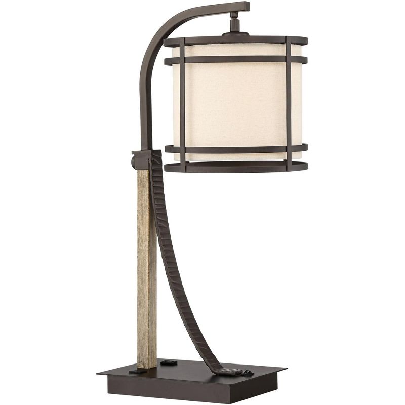 23" Iron/Seeded Glass Axel Farmhouse Industrial Task Lamp (Includes LED Light Bulb) Black - JONATHAN Y
