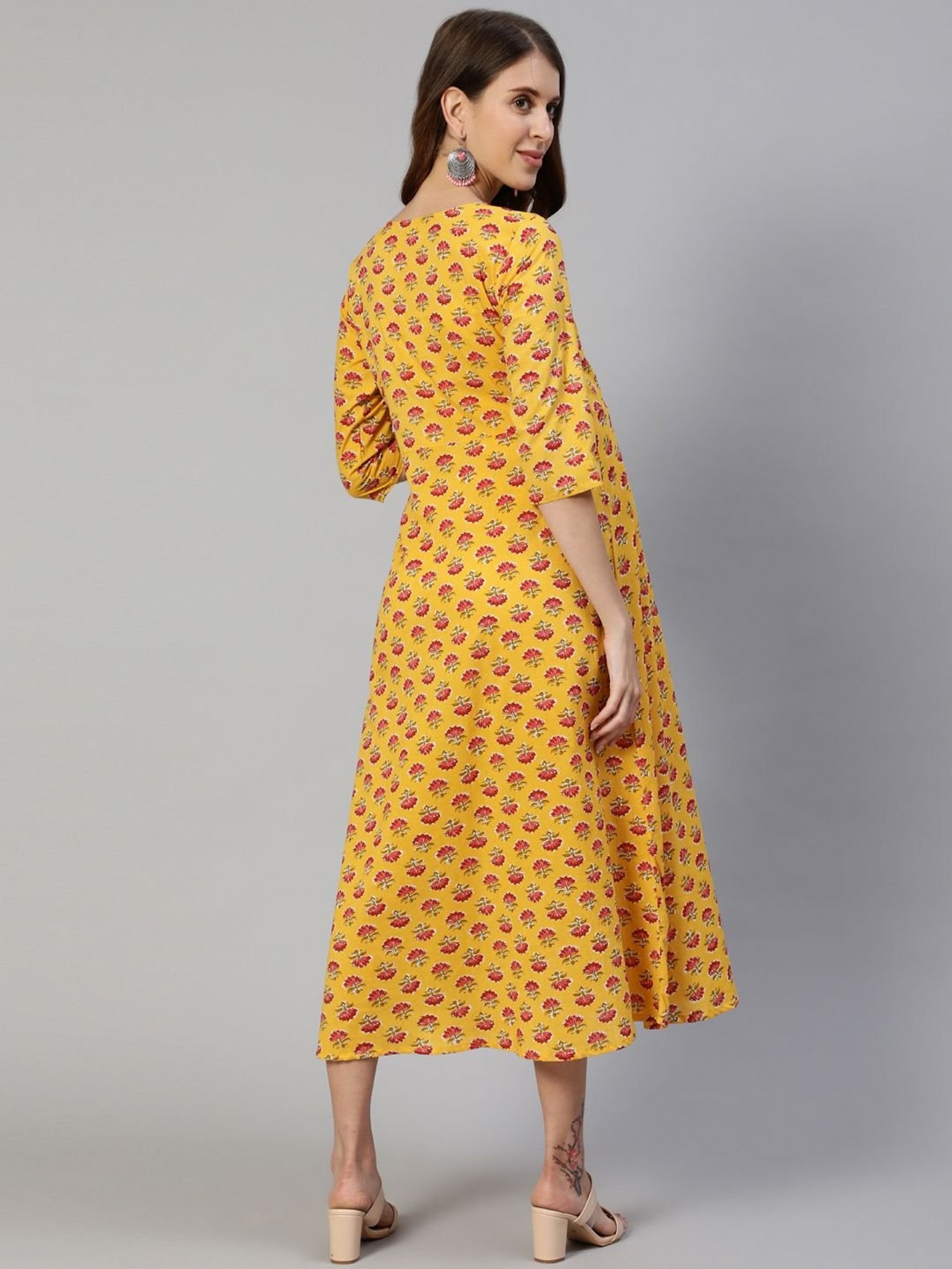 Anubhutee Yellow Cotton Embellished Maternity Dress