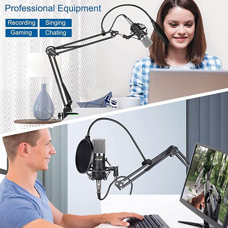 AK-35 Microphone Stand Desk Adjustable Compact Microphone Suspension Boom Scissor Arm Stand For Blue Yeti,Blue Snowball iCE, Professional Streaming, Voice-Over, Recording, Games