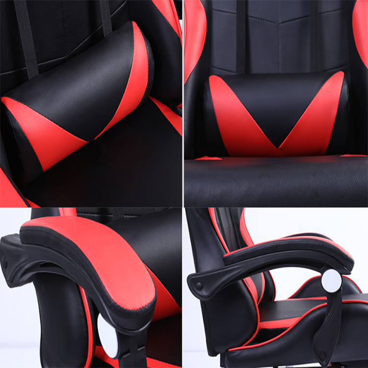 Wokossen Gaming Chair Racing Style Office Chair Adjustable Lumbar Cushion Swivel Rocker Recliner Leather High Back Ergonomic Computer Desk Chair with Retractable Footrest(Black/White)