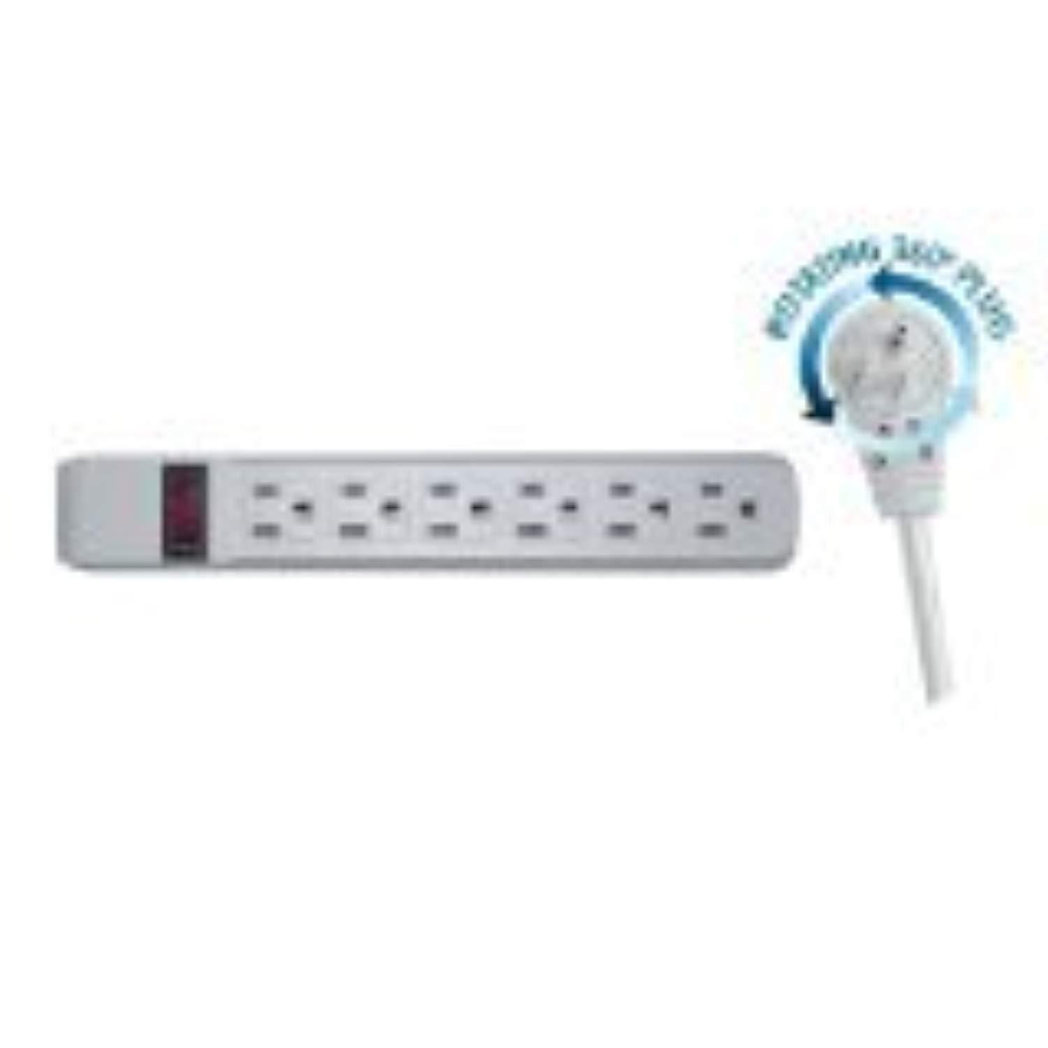cablewholesale 845-51w1-19210 surge/modem protector, flat rotating plug, 6 outlet, gray horizontal outlets, plastic, power cord