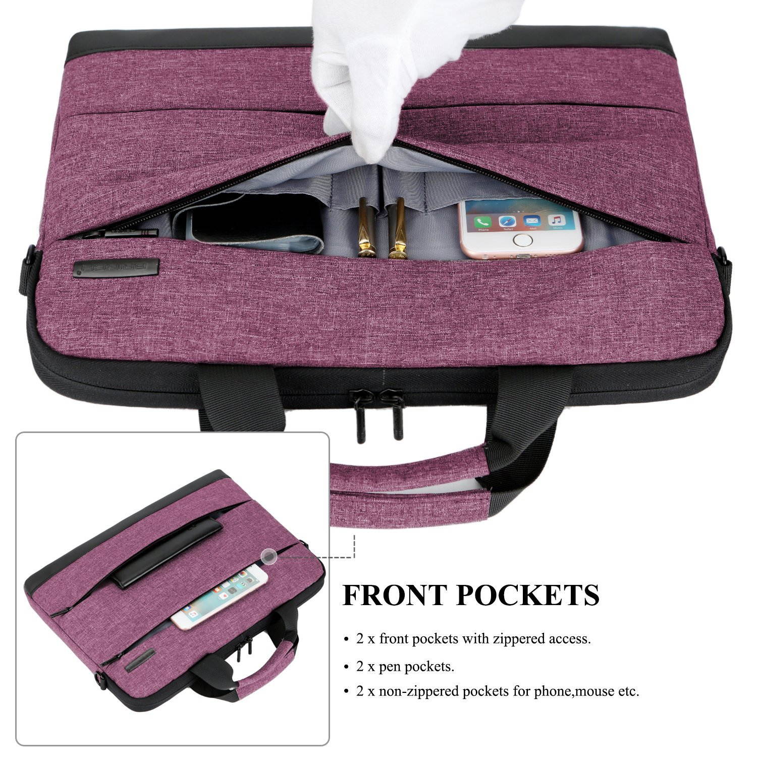 BRINCH 15.6 Inch Laptop Shoulder Bag,Classic Lightweight Slim Portable Laptop Messenger Sleeve Case for Work / Travel,Fits 15 - 15.6 Inches Laptop / Notebook / MacBook / Ultrabook Computer,Black