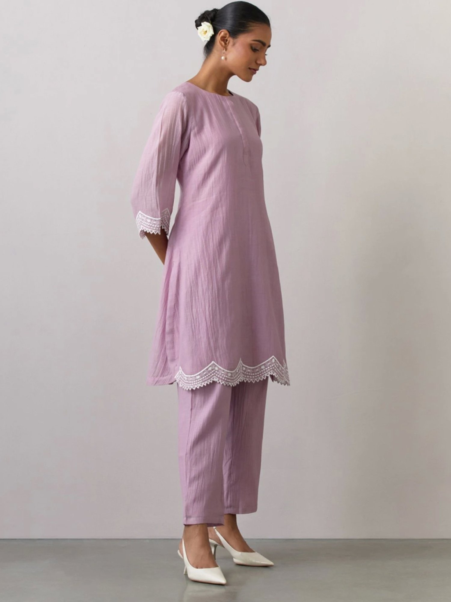 Ikshita Choudhary Lavender Noor Chanderi Embroidered Kurta