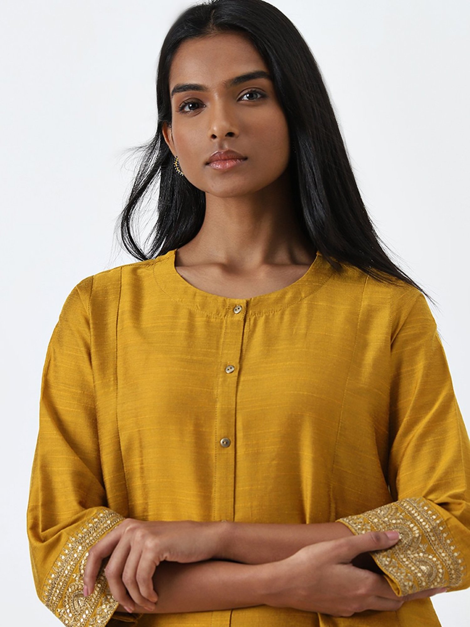 Utsa by Westside Mustard Embellished A-Line Kurta
