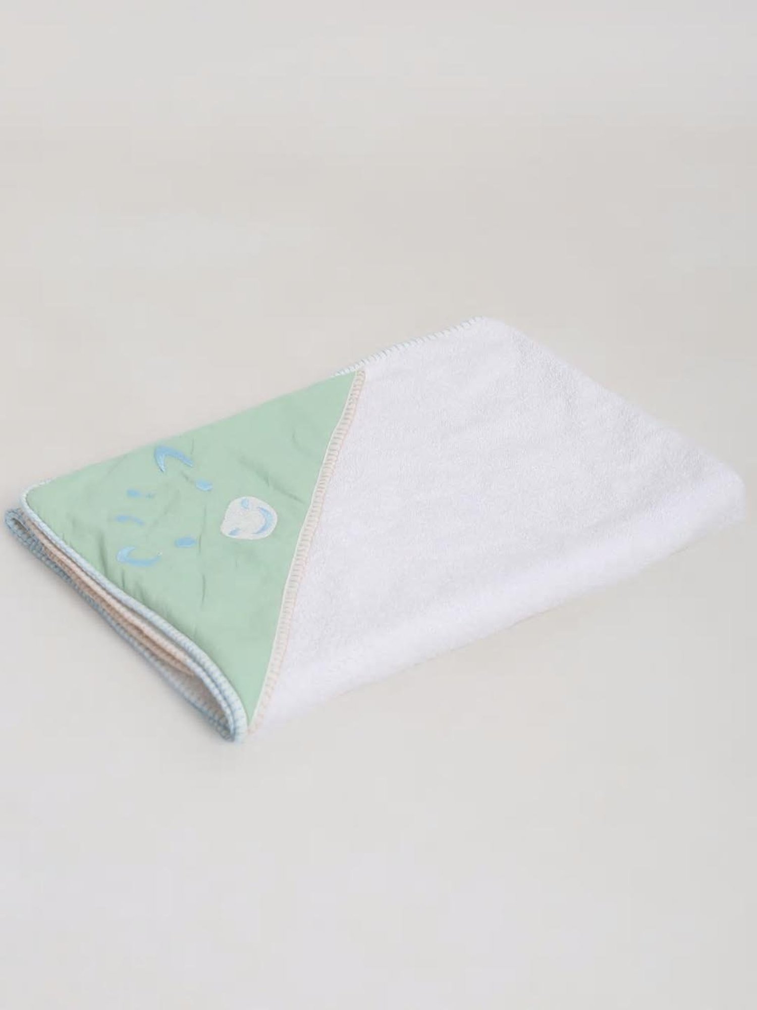 Fabindia White & Teal Cotton Embroidery Bath Towel - Set of 1