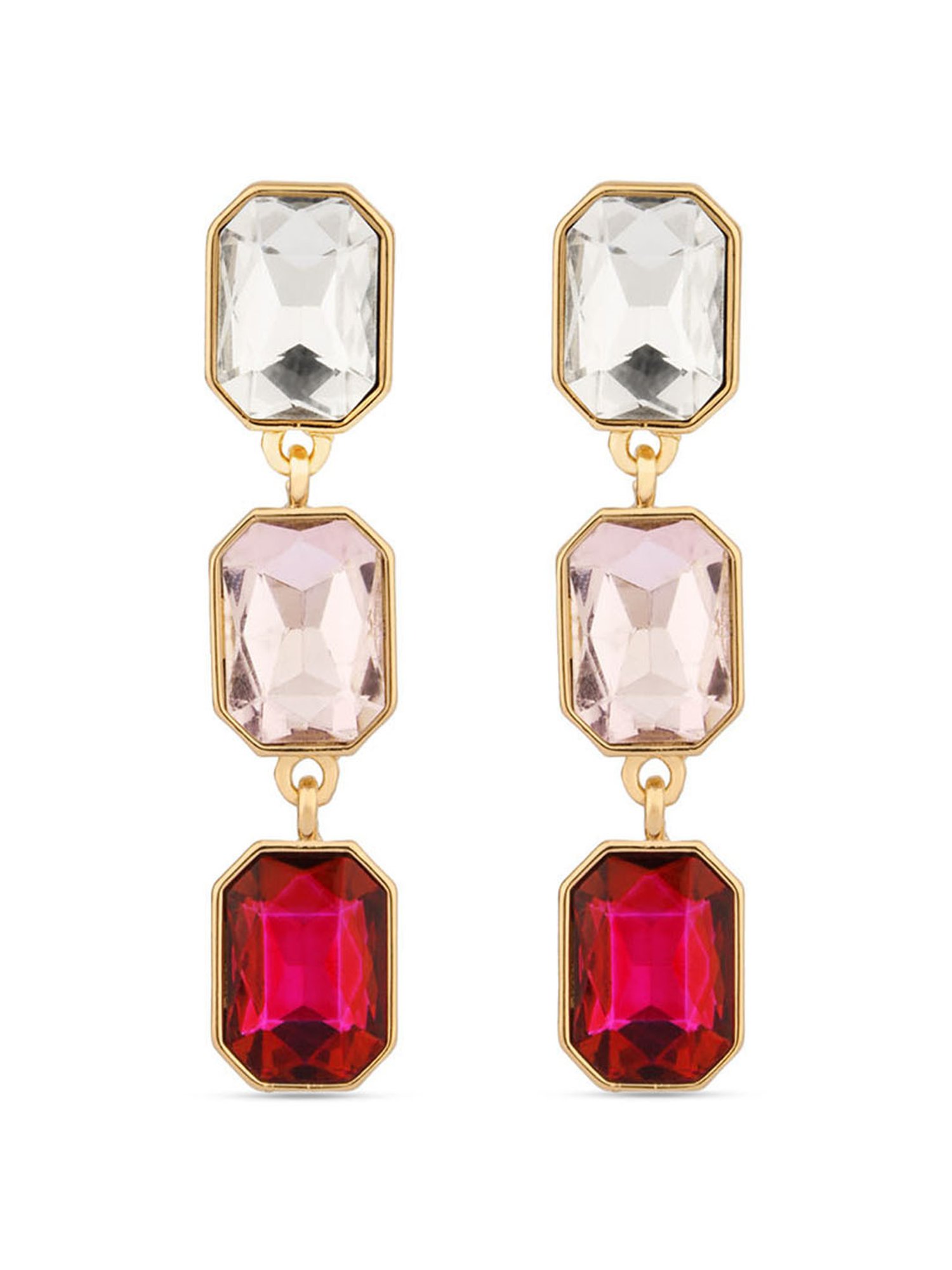 ToniQ Stylish Pink Gem Stone 3 Tiered Dangler Earrings for Women