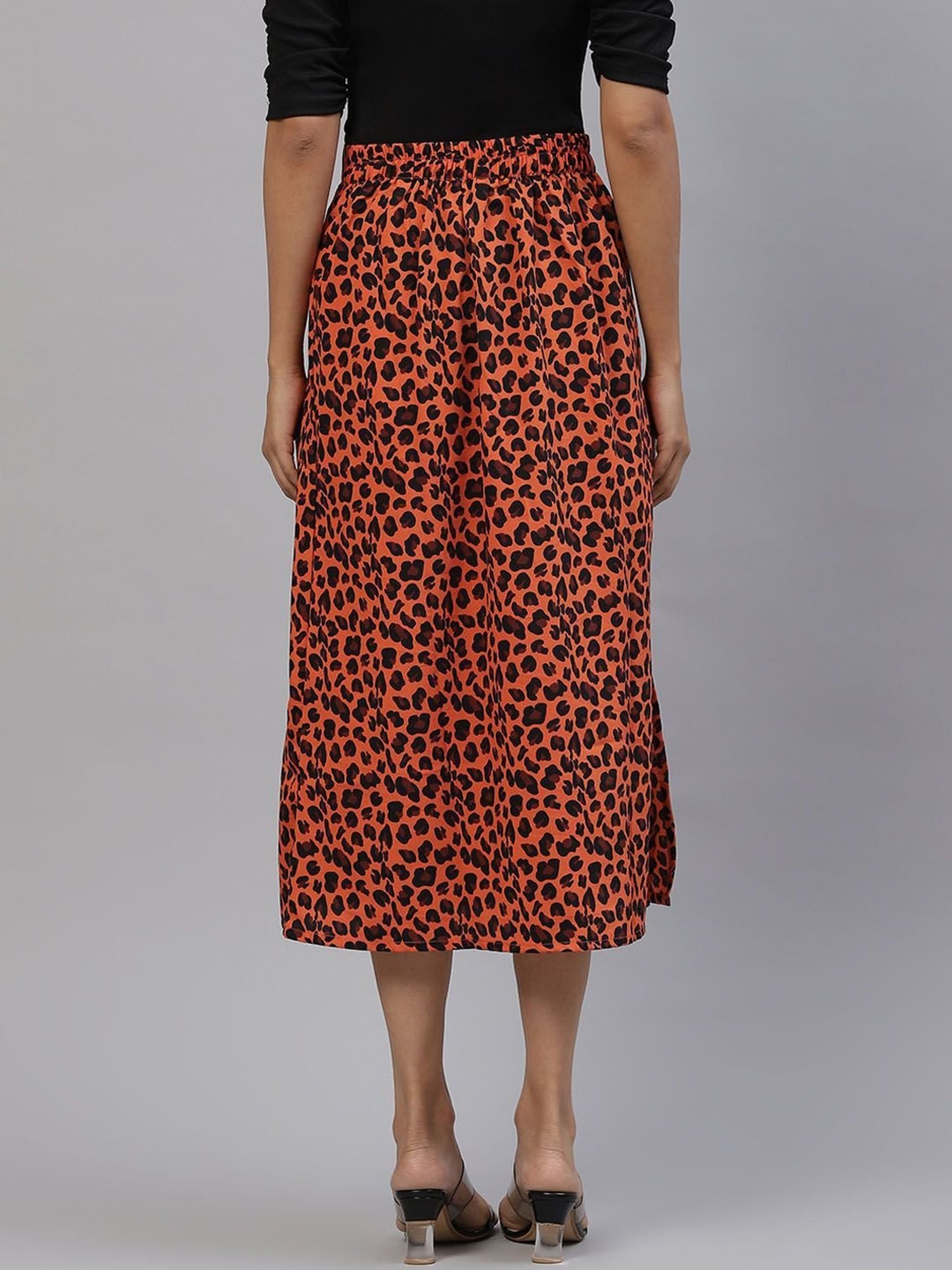 Melon by PlusS Orange & Black Printed Skirt